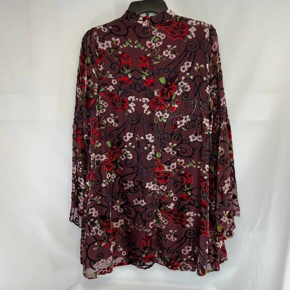 Molly Green Velvet Floral Long Sleeve Top Women's Size Large - Picture 4 of 7